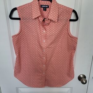 Lands' End Orange Button Down Shirt with Textured Pattern